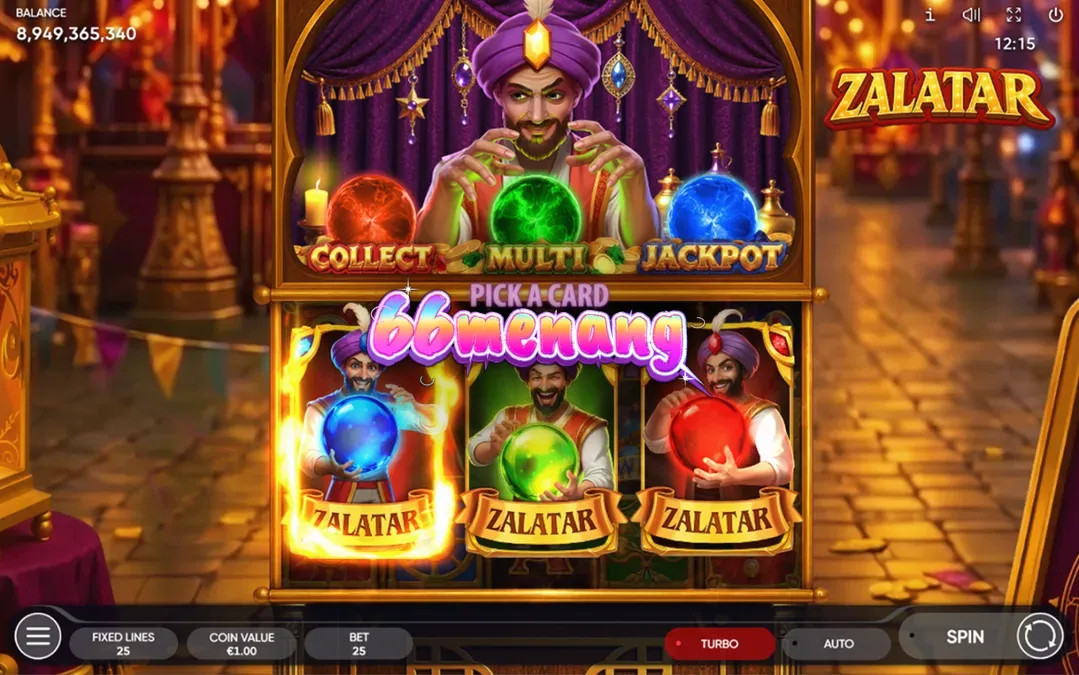 Tampilan visual slot Zalatar dengan tema ramalan nasib dan simbol mistis